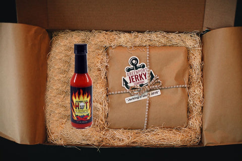 JERKY HOT BOX w/2 Beef and Greenport Fire Hot Sauce.